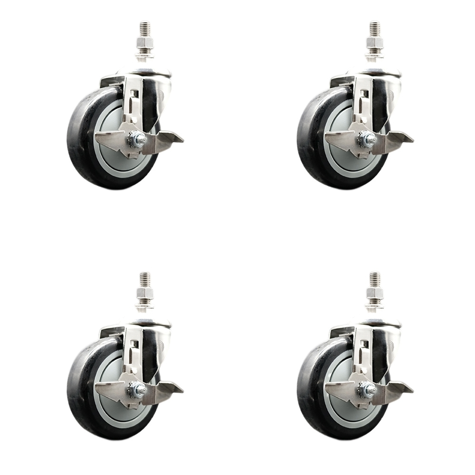 Service Caster, 4in. x 1 1/4in. Stem Caster, Wheel Diameter 4 in, Caster Type Swivel, Package (qty.) 4, Model# SS316TS20S414-PPUB-BLK-TLB-381615-4